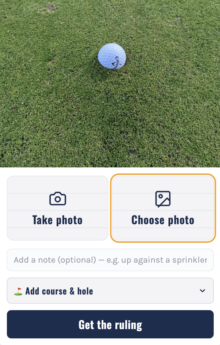 Photographing a golf ball's lie on the course